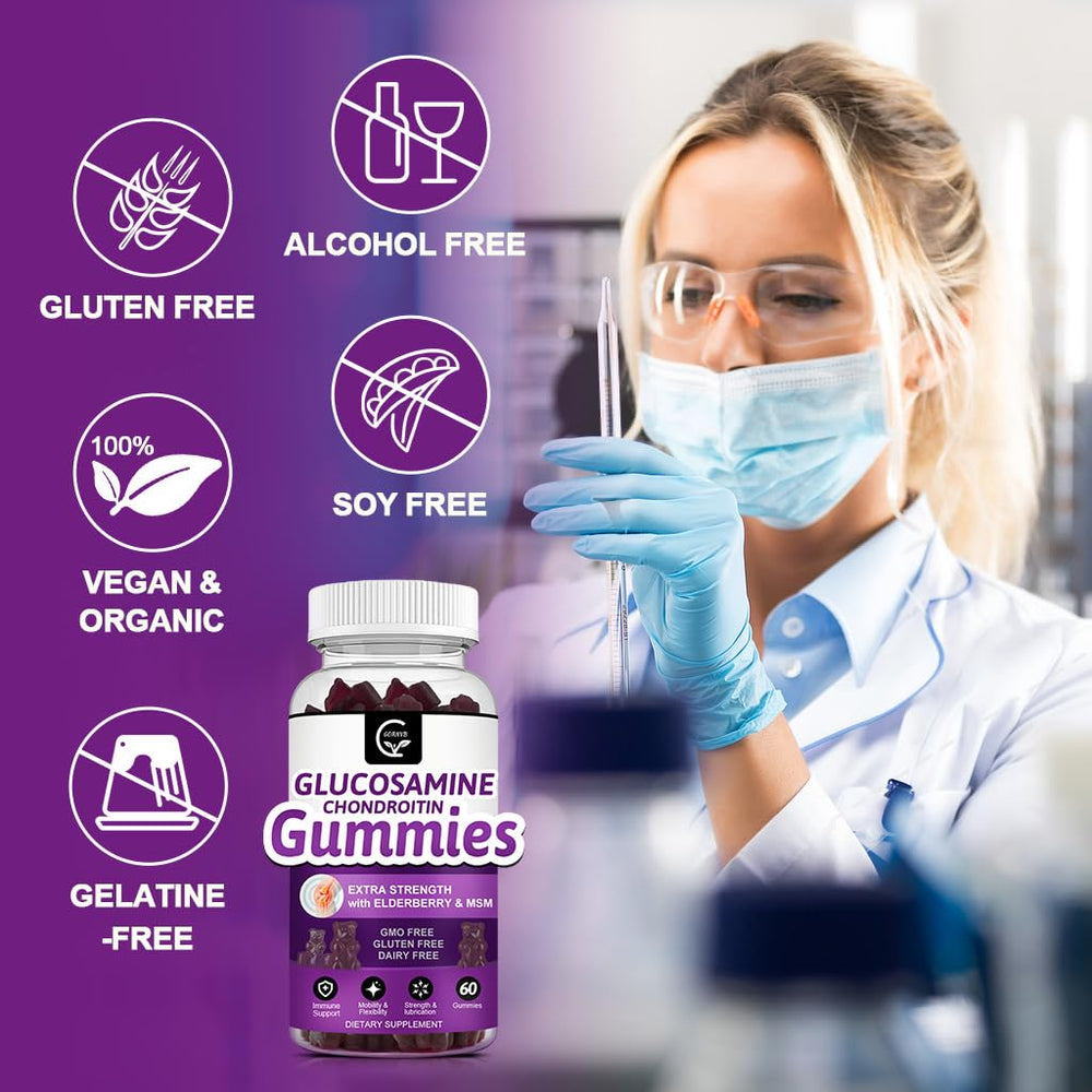 Packaging label highlighting 1500mg glucosamine, 1000mg MSM, 200mg chondroitin