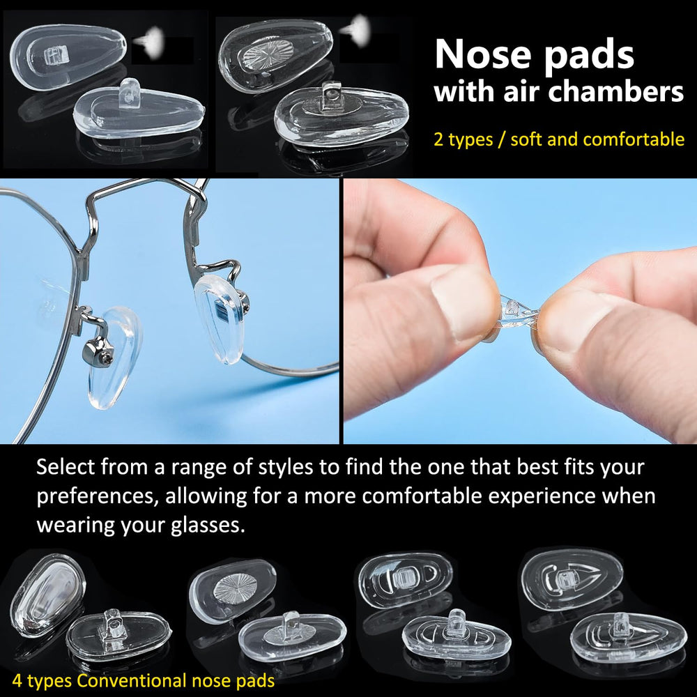 Six types of screw-in nose pads included for a customizable fit