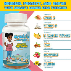 Star-shaped gummies in a bottle for Gracie’s Corner multivitamins