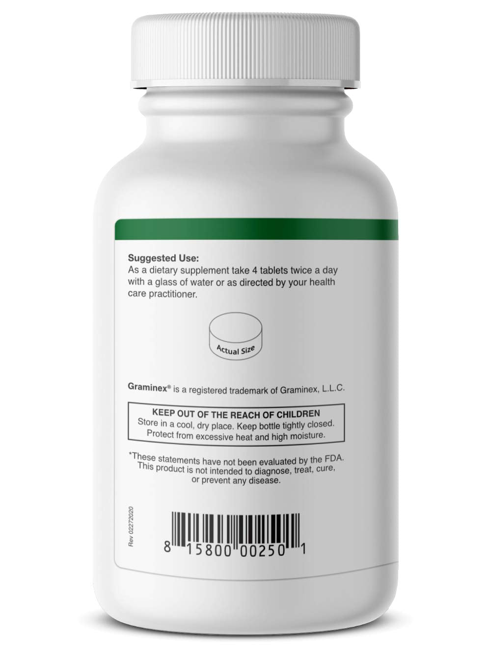 Nutrition facts panel on Graminex Alfalfa Tablets label