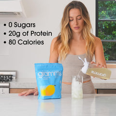 GRAMMS Clear Protein Powder Lemonade flavor back nutrition information