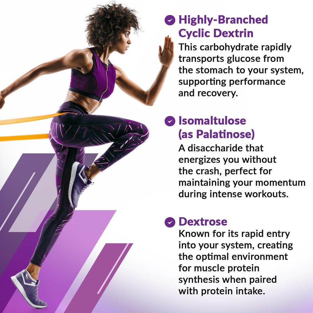 Granite Intra Carb Powder fruit punch tub closeup emphasizes clean nutrition and no dairy.