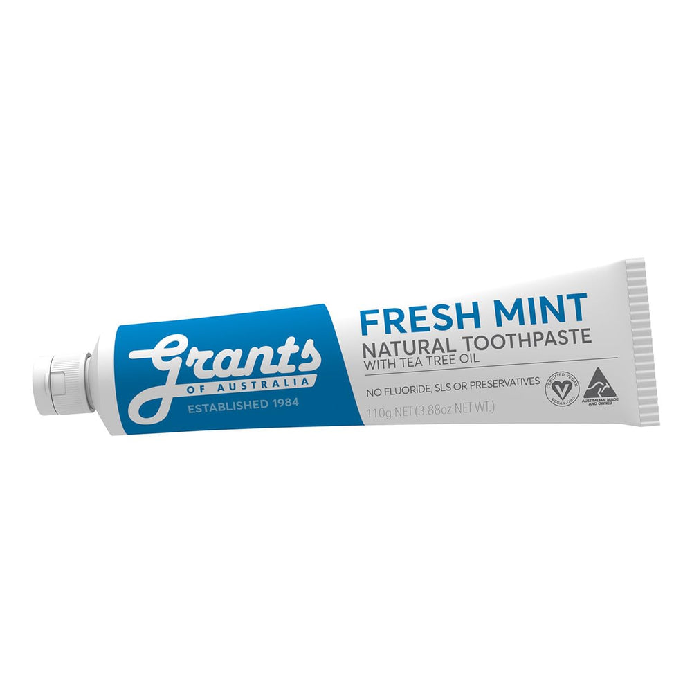 Close-up of Grants of Australia toothpaste Fresh Mint with Tea Tree Oil