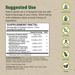 Granular Theralac probiotic powder packaging showing 80 servings