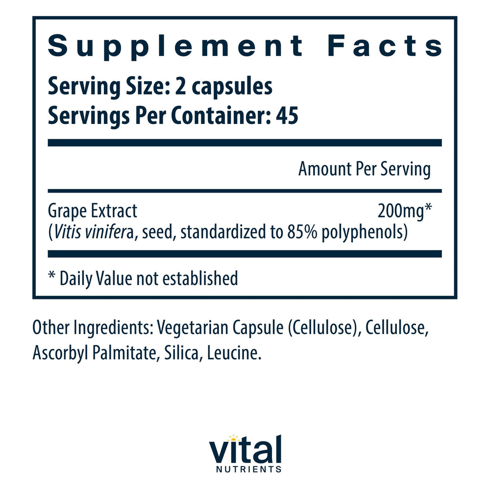 Grape seed extract capsules, 100mg each