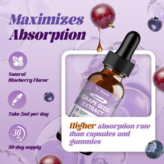 Alcohol-free grape seed extract drops with blueberry flavor