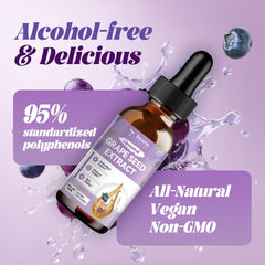 Grape seed extract liquid drops highlighting heart health benefits