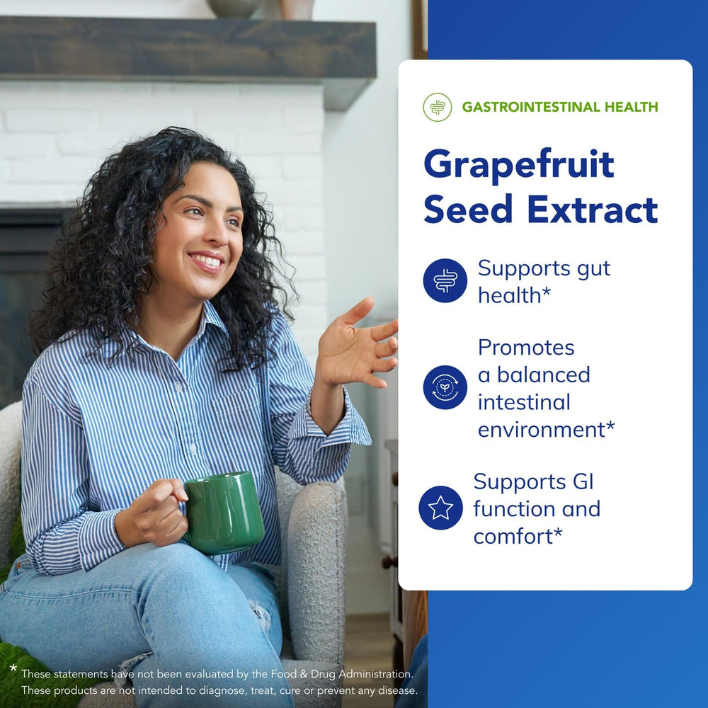 Gastrointestinal health illustration featuring grapefruit seed extract and GI tract