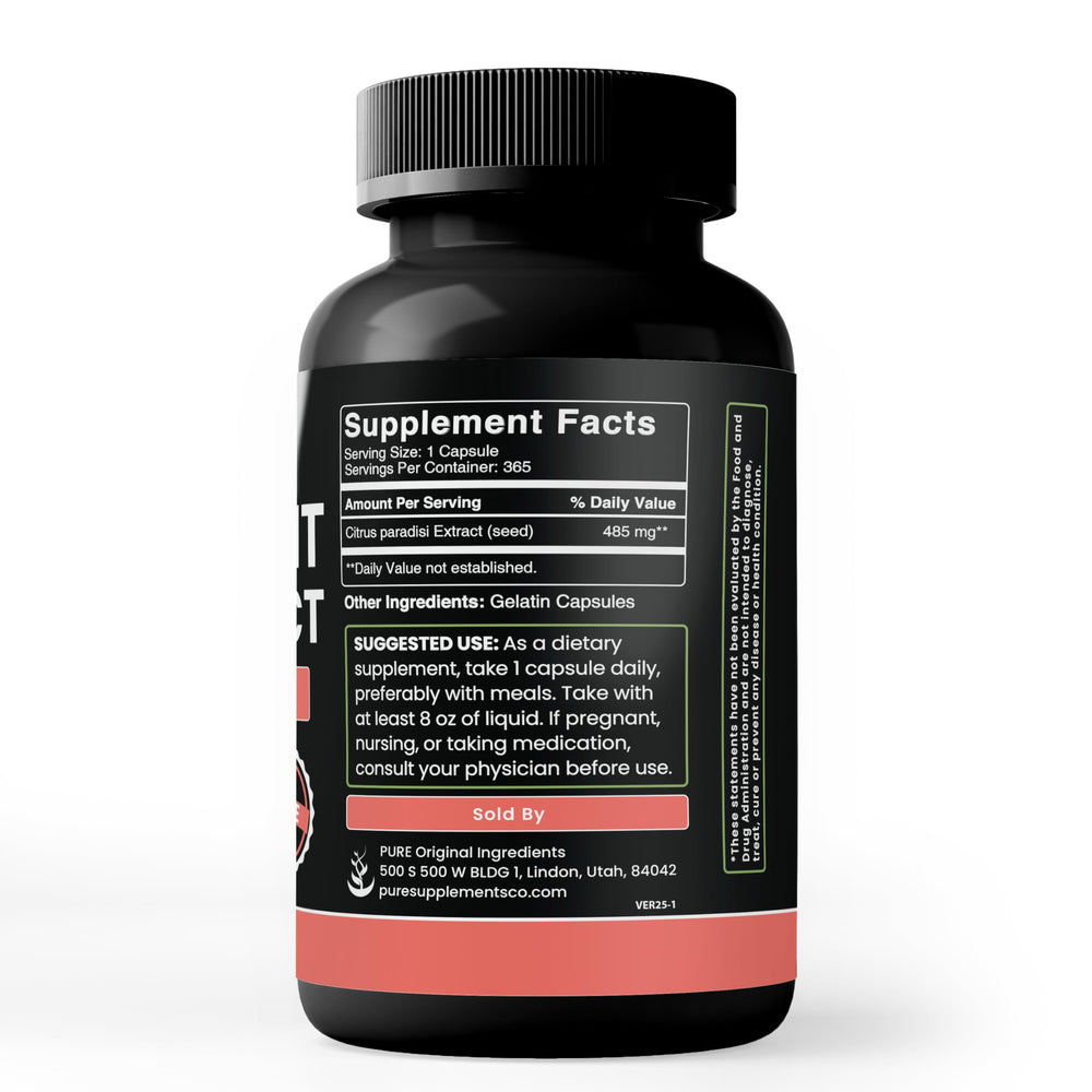 Single-ingredient formula Grapefruit Seed Extract label