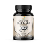 Grass-fed beef liver capsules bottle on white background