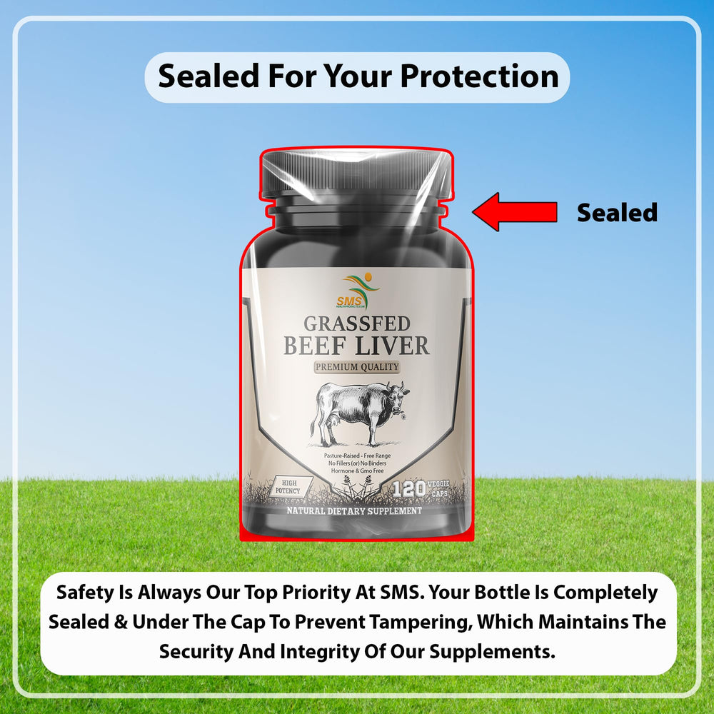 Nutrition label close-up on beef liver capsules bottle