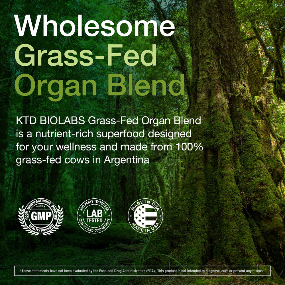 Grass-fed beef organ supplement capsules in a bottle