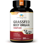 Grass-fed beef organ supplement capsules with liver, heart, kidney, pancreas and spleen