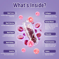 Beef organs including liver uterus heart and kidneys from grass-fed cattle