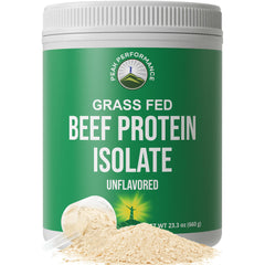 Front view of Peak Performance Grass Fed Beef Protein Powder canister