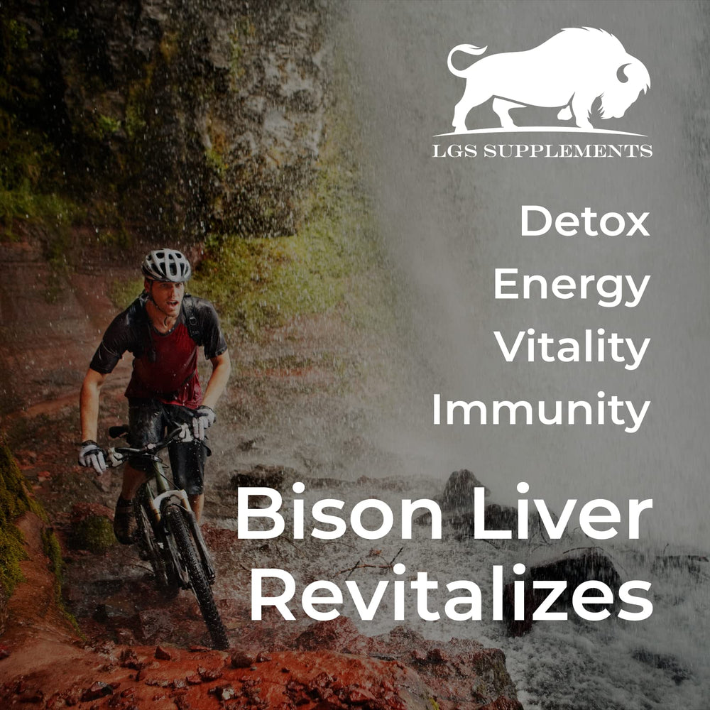 Non-GMO and freeze-dried liver health icons beside bottle