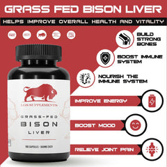 Front view of Grass Fed Bison Liver Capsules bottle