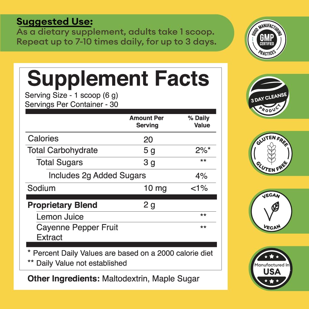 Lemonade Detox powder ingredients and packaging