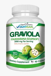 Bottle of Graviola Soursop Guanabana extract capsules (90 count) with label