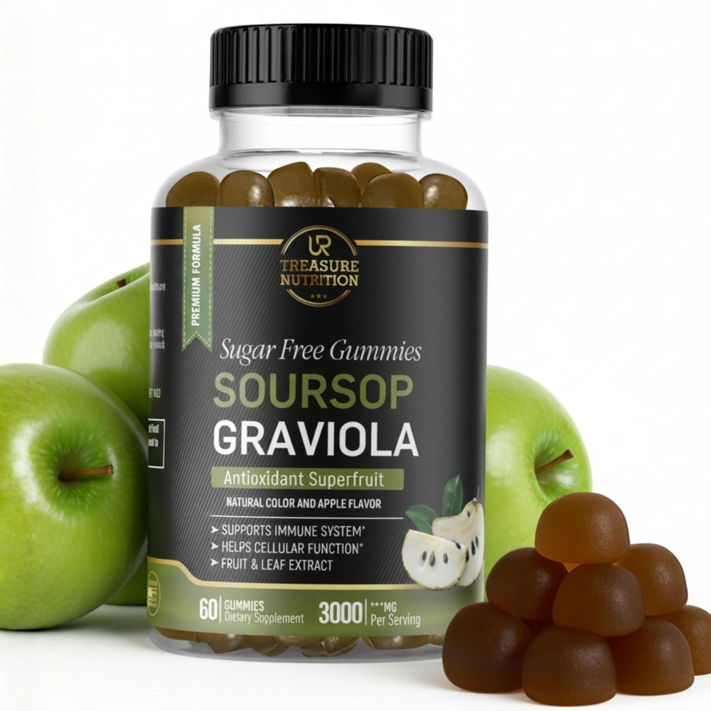 UR Treasure Nutrition Soursop Graviola Gummies bottle with apple flavor, 60 count