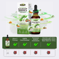 Soursop liquid drops dispensed from a dropper