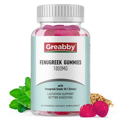 GREABBY Fenugreek Gummies bottle with label on white background