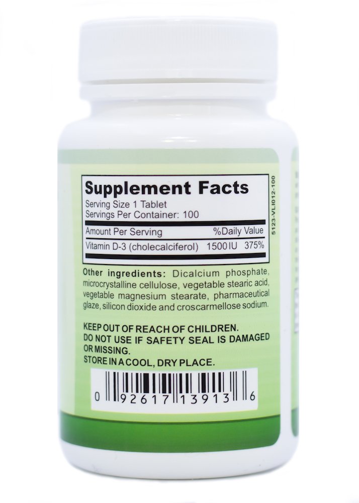 Back label of Great Lakes Vitamin D3 bottle with ingredients