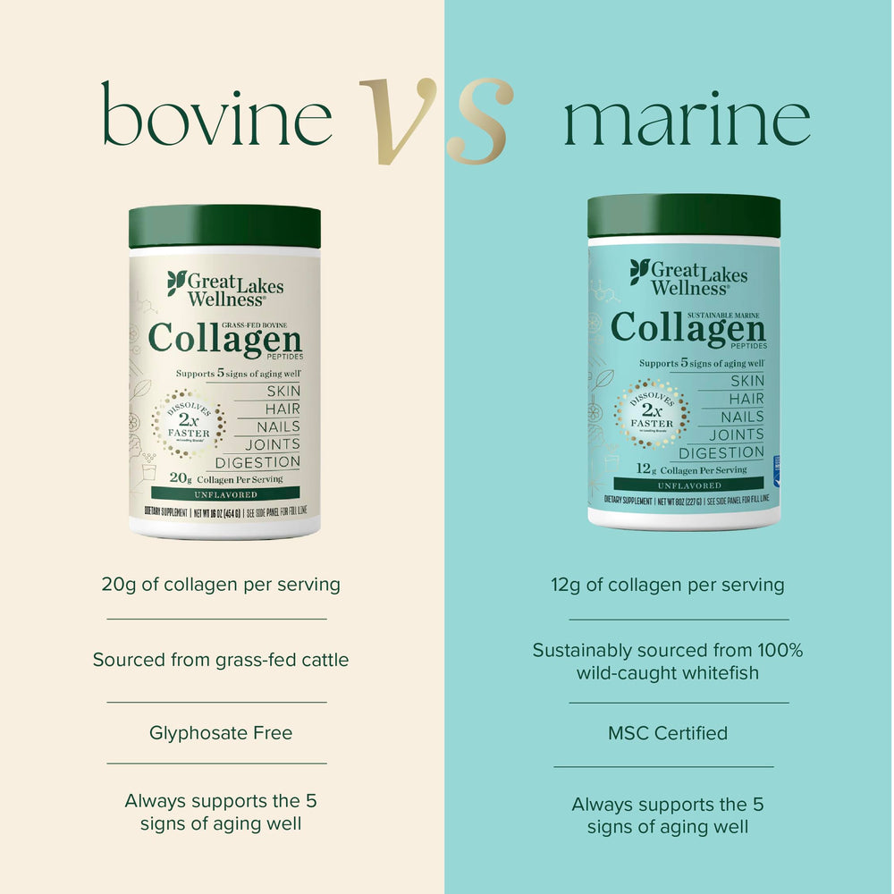 Great Lakes Wellness lifestyle shot featuring the collagen bottle for daily wellness