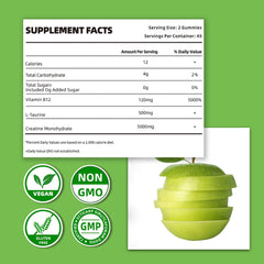 Green Apple Creatine Monohydrate Gummies displayed on a gym shelf