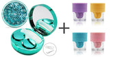 Green contact lens case kit with four color-coded washers in multi-color set