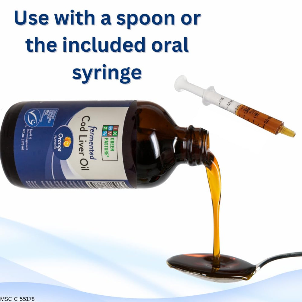 Close-up of Green Pasture Cod Liver Oil Liquid bottle label