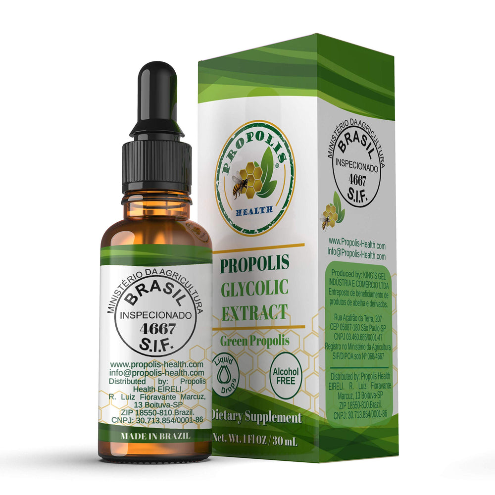 Immune support liquid propolis bottle on table