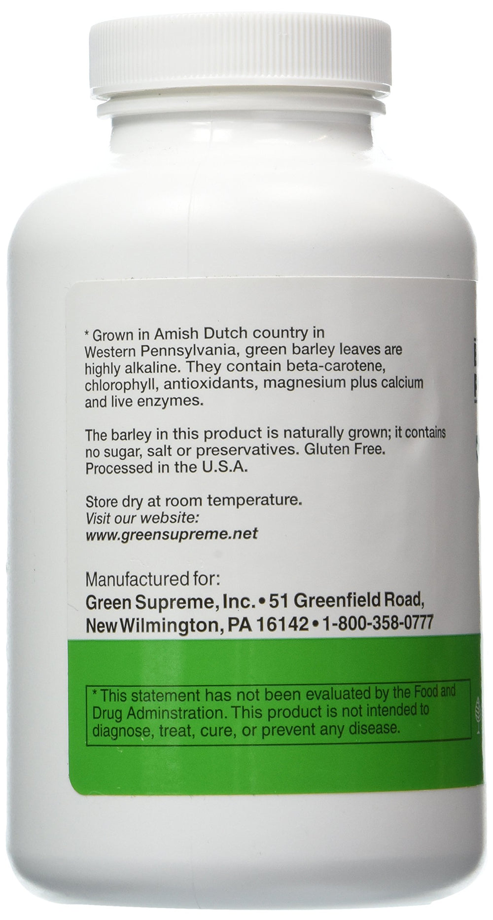 Green Supreme Barley Power bottle label close-up