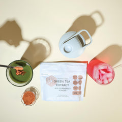 Illustration showing antioxidants and polyphenols from green tea extract