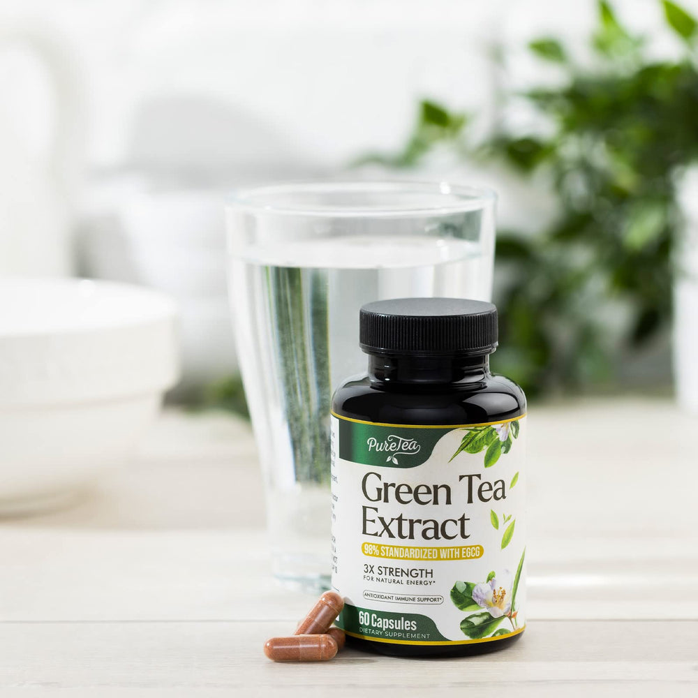 Vegan-friendly green tea extract capsules packaging