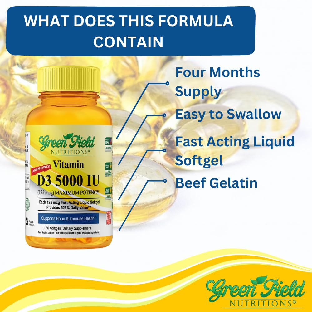 Unflavored Vitamin D3 softgels 125 mcg serving