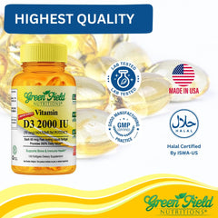 Close-up of dosing information for 2000 IU per softgel