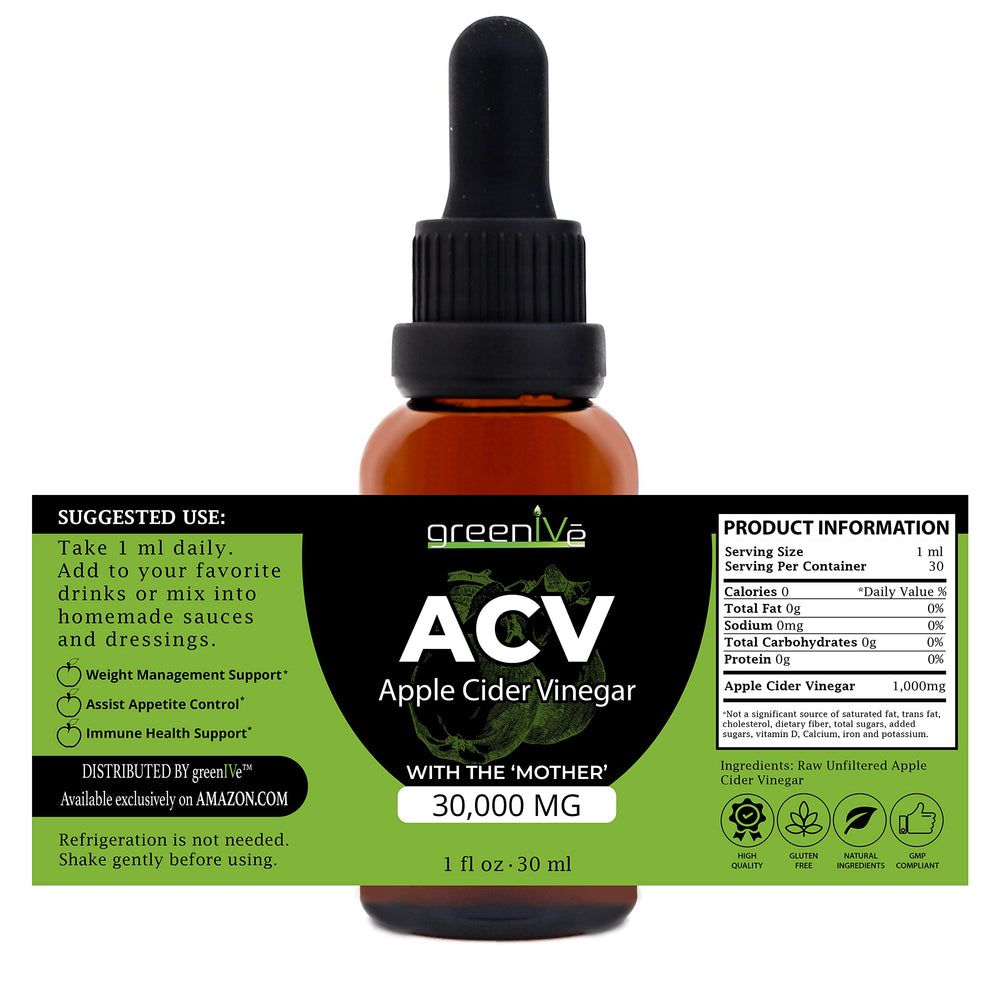 GreenIVe Apple Cider Vinegar Drops dropper dispenses easy, flavor-free servings you can add to water