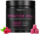 Pack shot of GreenLab Creatine HCL+ Gummies for Women Raspberry 90 Count
