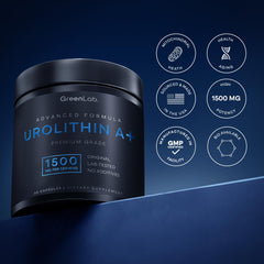 Supplement facts panel highlighting 1500 mg Urolithin A+