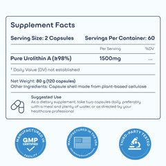 Vegan, pure Urolithin A+ formula label