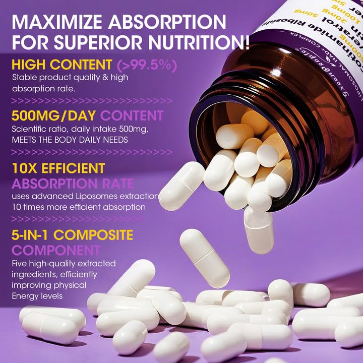 Close-up of 500mg Nicotinamide Riboside liposomal NR content