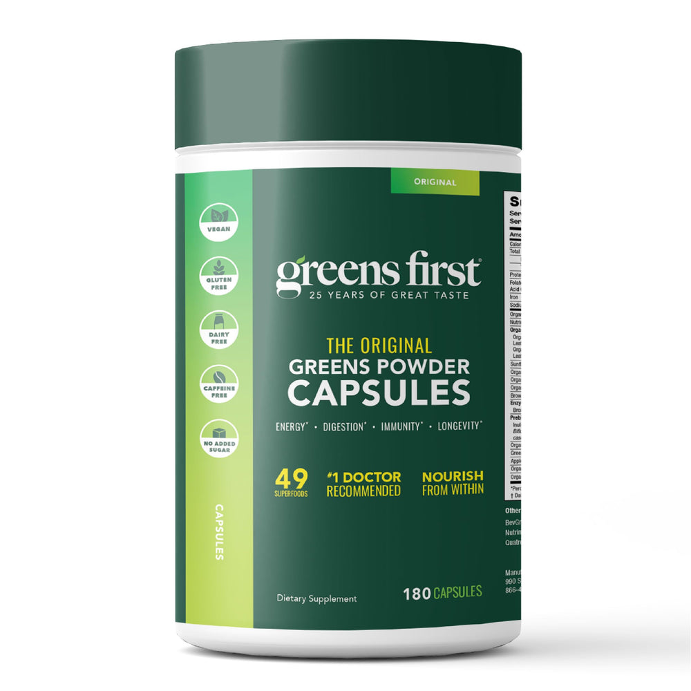 Greens First PRO Phytonutrient Capsules bottle on white background