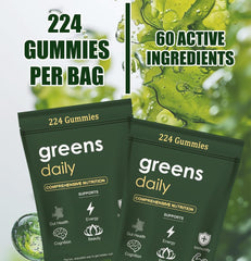 3D render of Greens Gummies bottle on white background