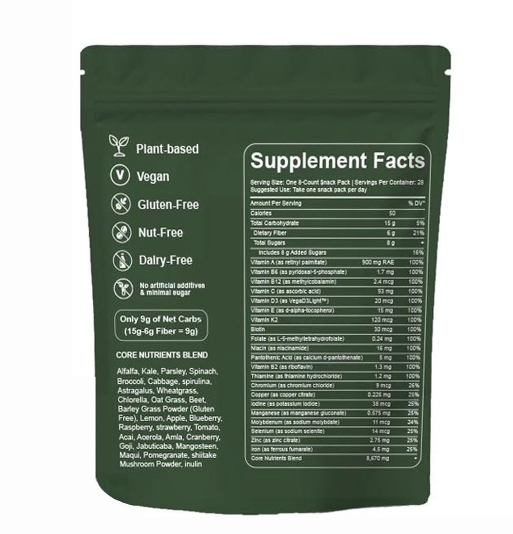 Close-up of Greens Gummies bottle