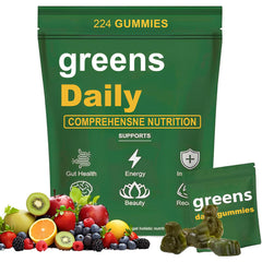 Front packaging view of Greens Gummies