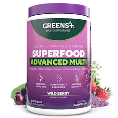 Greens+ Advanced Multi Wild Berry Powder canister front view