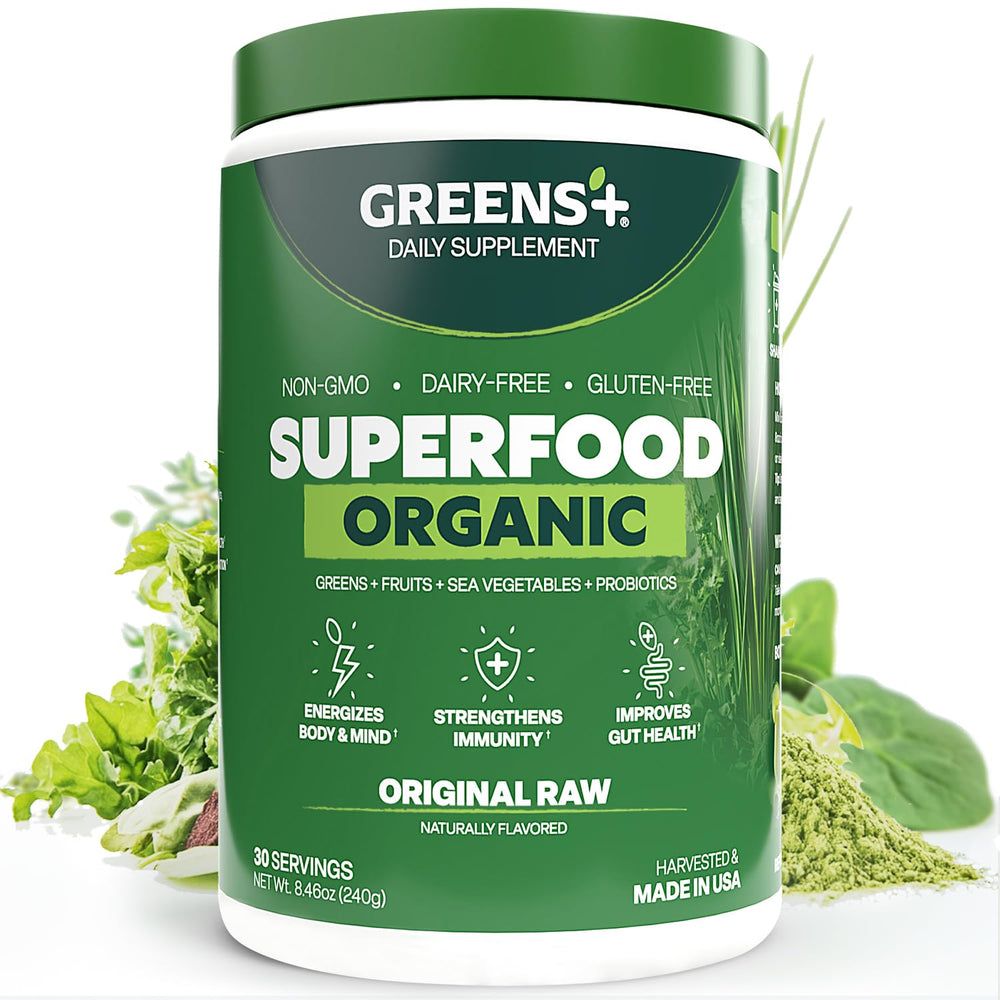 Greens+ Organic RAW Superfood Powder front packaging