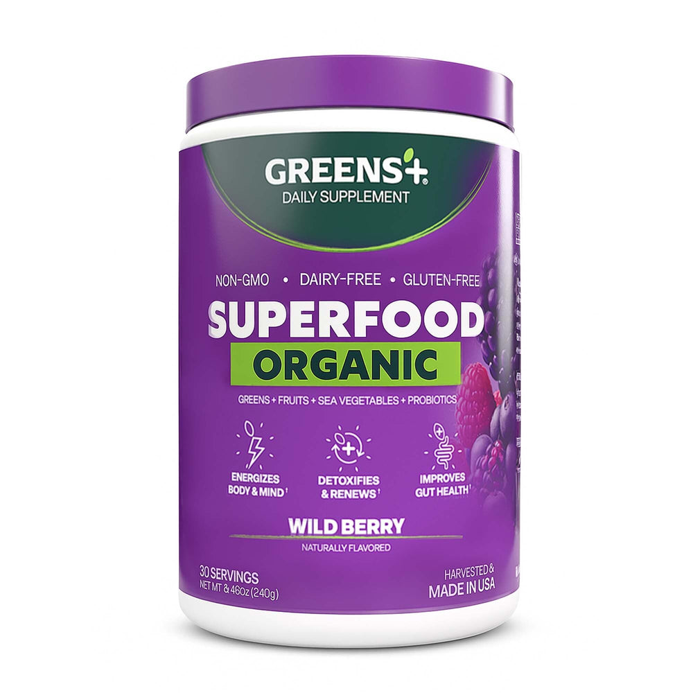 Greens+ Organic Wild Berry Superfood Powder bottle front view