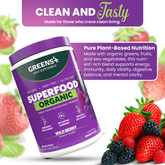 Nutrition facts panel of Greens+ Wild Berry Superfood